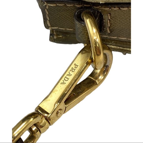 Prada Gold Saffiano & Canvas Tote Beige Leather Cross Body Bag with Entrupy - Picture 4 of 12